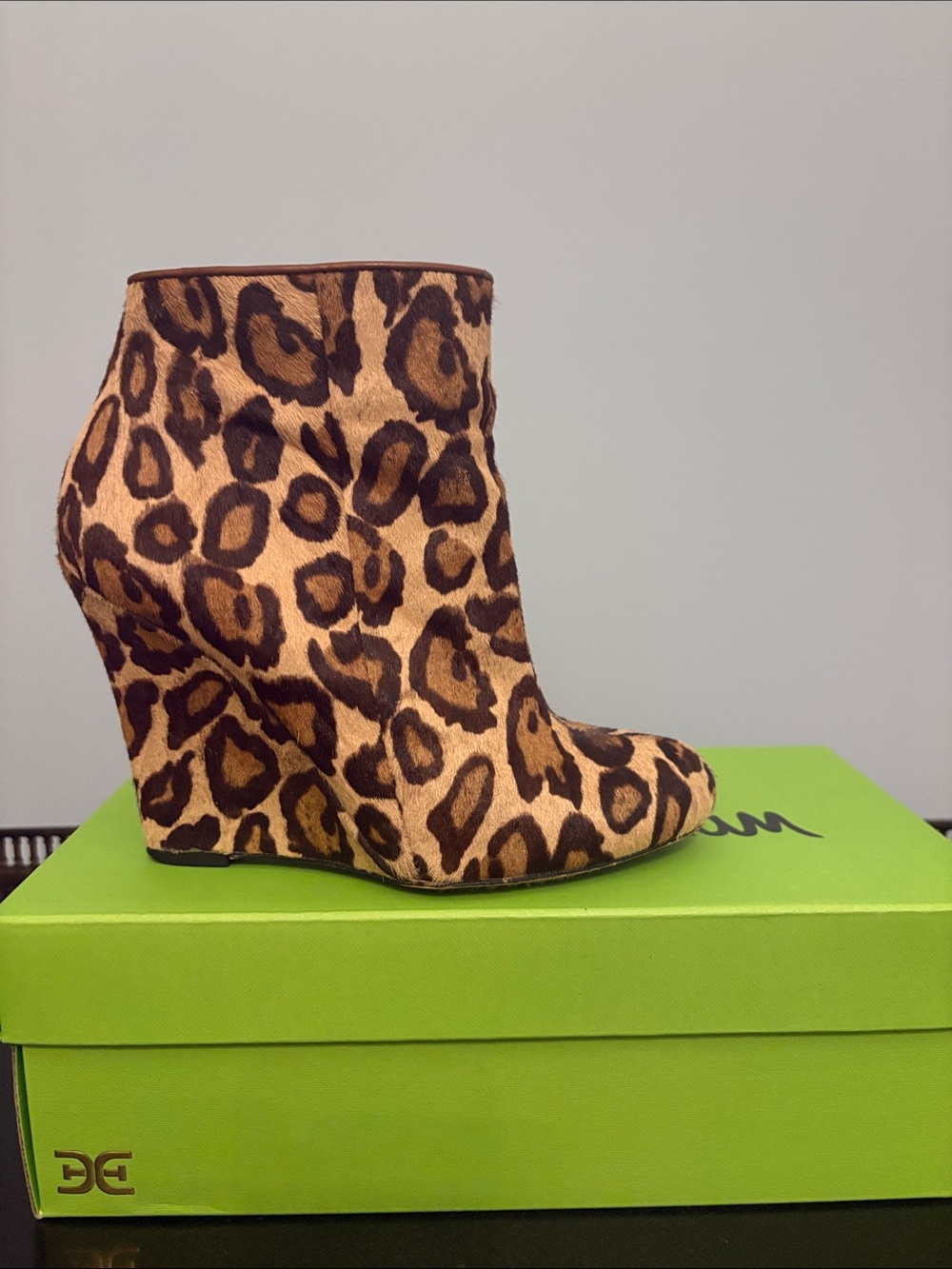 Sam Edelman Leopard fur Wedge Ankle Boot - Brown/Tan